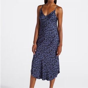 Bella Dahl Blue Leopard Print Slip Midi Dress – Sustainable, Bias‑Cut Satin